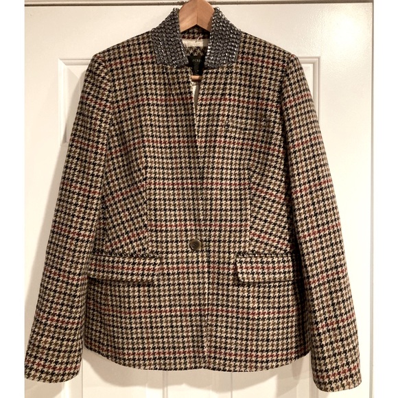 J.Crew Regent Houndstooth Jeweled Collar Blazer Size 10